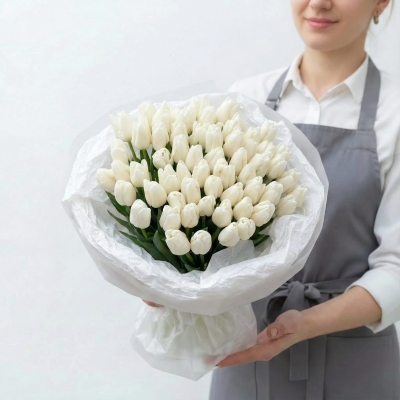 Букет 51 белый тюльпан